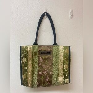 NATURALLY KNOTTY Olive Green Floral Print Tote Bag 16x12x6